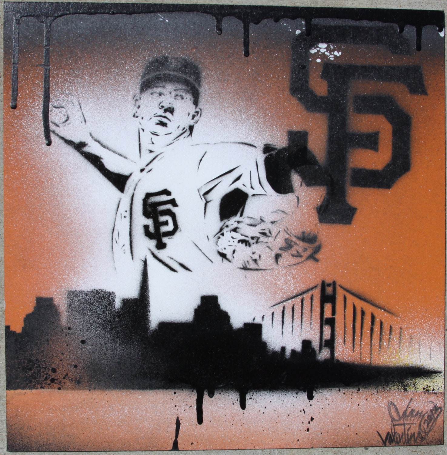 SF Giants Matt Cain Original Stencil Painting on MDF board