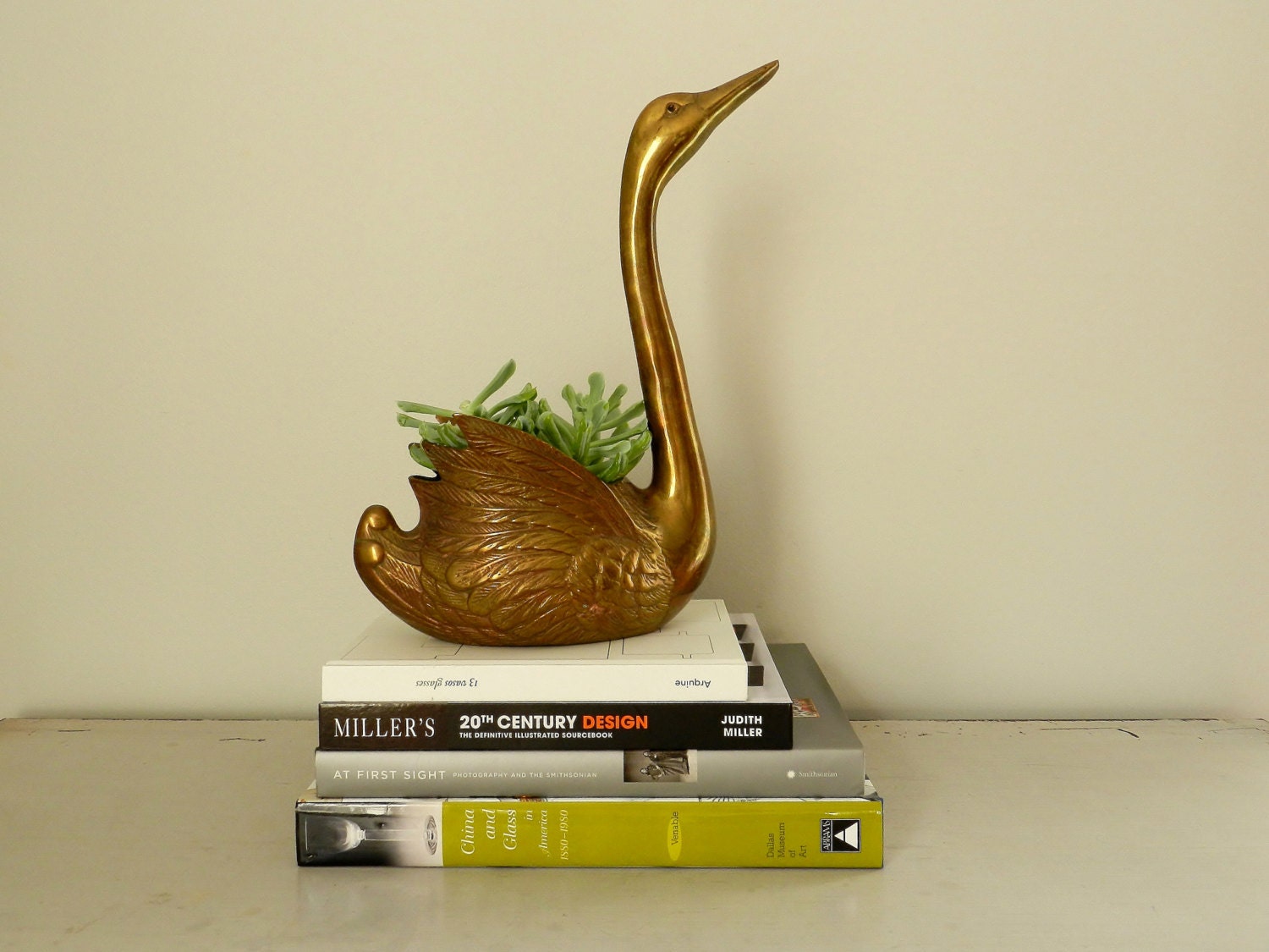 Large Vintage Brass Swan Garden Container Planter Pot Brass Bird Rustic Decor