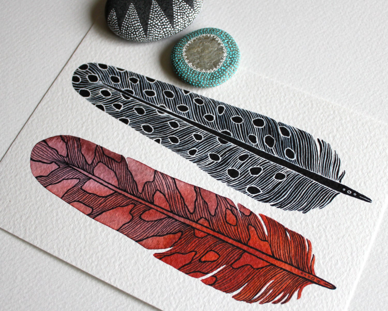 Feather Painting Watercolor Modern Art - 8x10 Archival Print - Bodhi Feathers