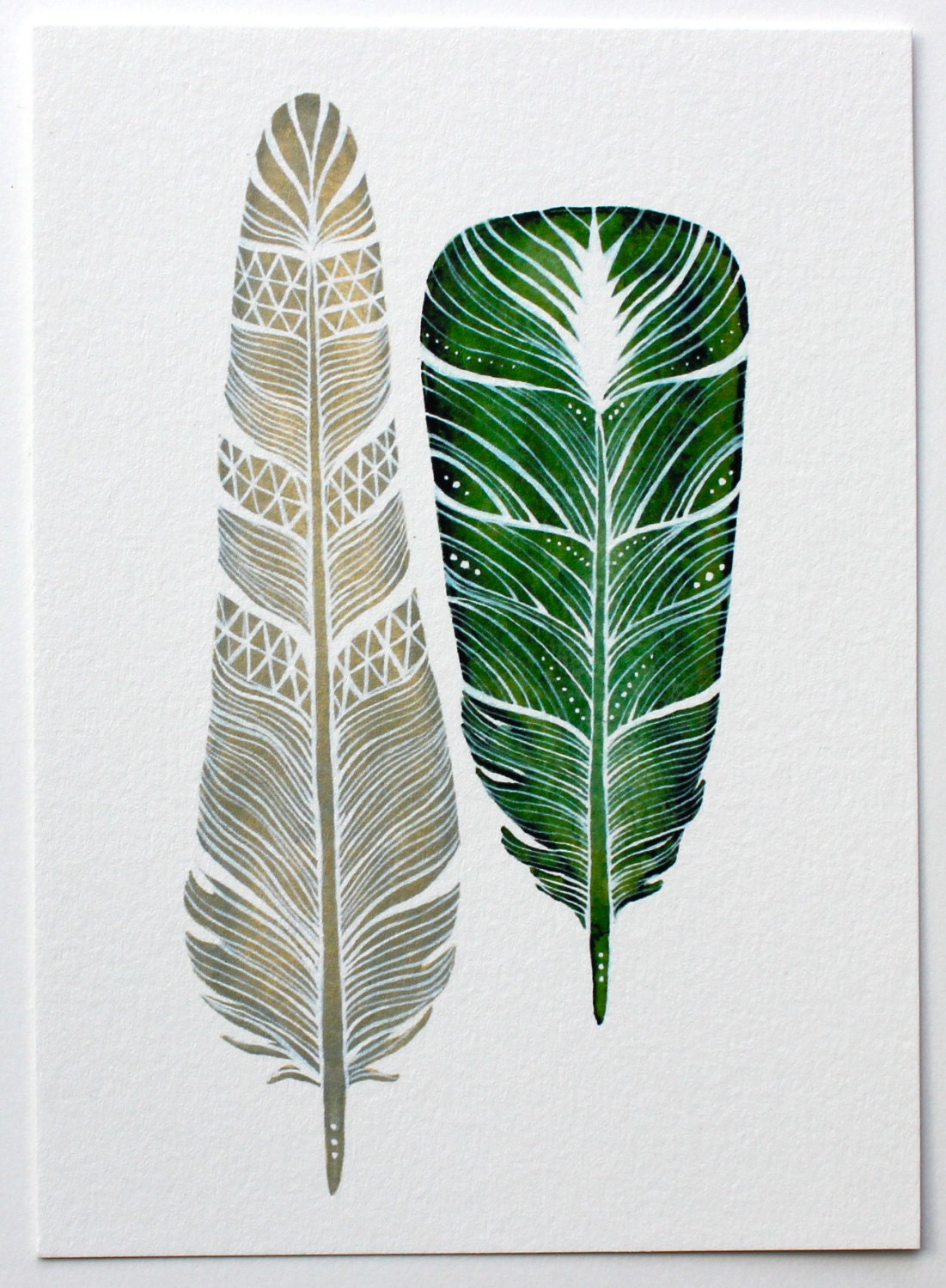 Feathers Watercolor Art Painting - Modern Home Decor - Archival Print - 8x10 Dharma Feathers