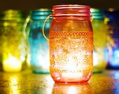 Mason Jar Lantern with Pink Glass and Gold Accents