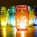 Mason Jar Lantern with Pink Glass and Gold Accents