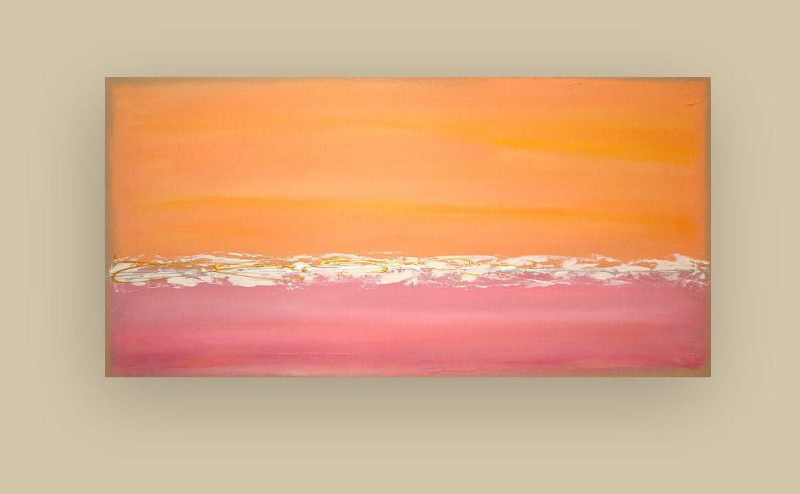 Abstract acrylic Original Painting Titled : Dreamsicle II 24x48x1.5" by Ora Birenbaum