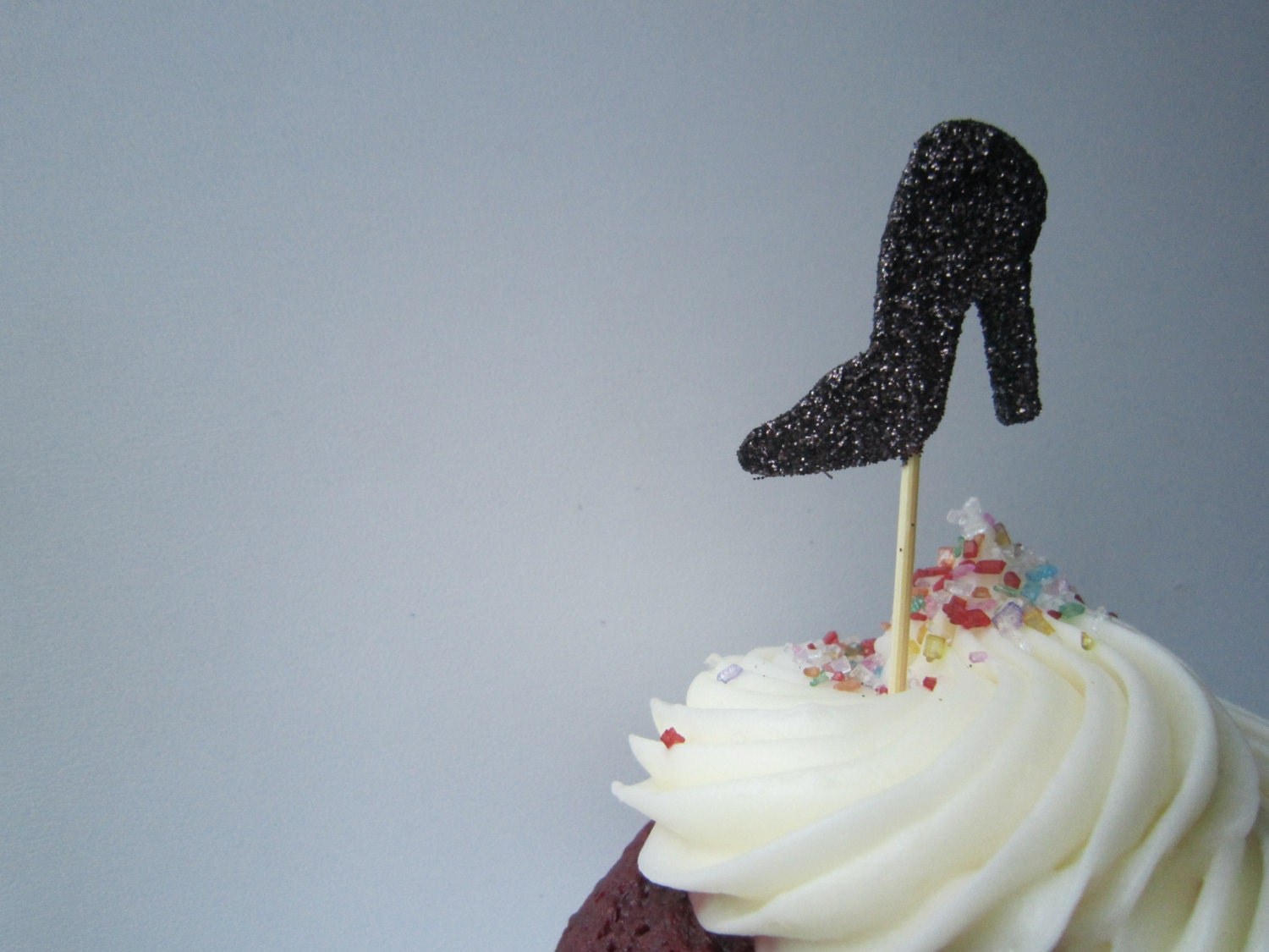Red. Gold. Black. Glitter Heel Cupcake Toppers. 20 pieces