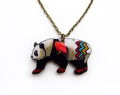 Panda Bear Necklace / Chevron Necklace / Chevron Animal / Zig Zag  / Endangered Species / Black and White / Shrink Plastic Jewelry