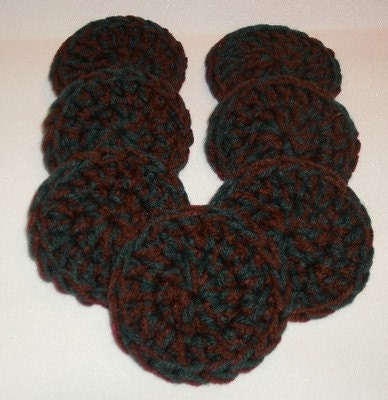 Hunter Green & Burgundy Red Crochet Scrubbies - Handmade Set of 7
