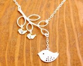 Mother Necklace - baby initial, initialized necklace, mom necklace, mom of twins, silver bird necklace, baby shower