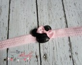 Pink & White Polka Dot Mouse Headband - Newborn Infant Baby Toddler Girls- Minnie Mouse Inspired Sequins