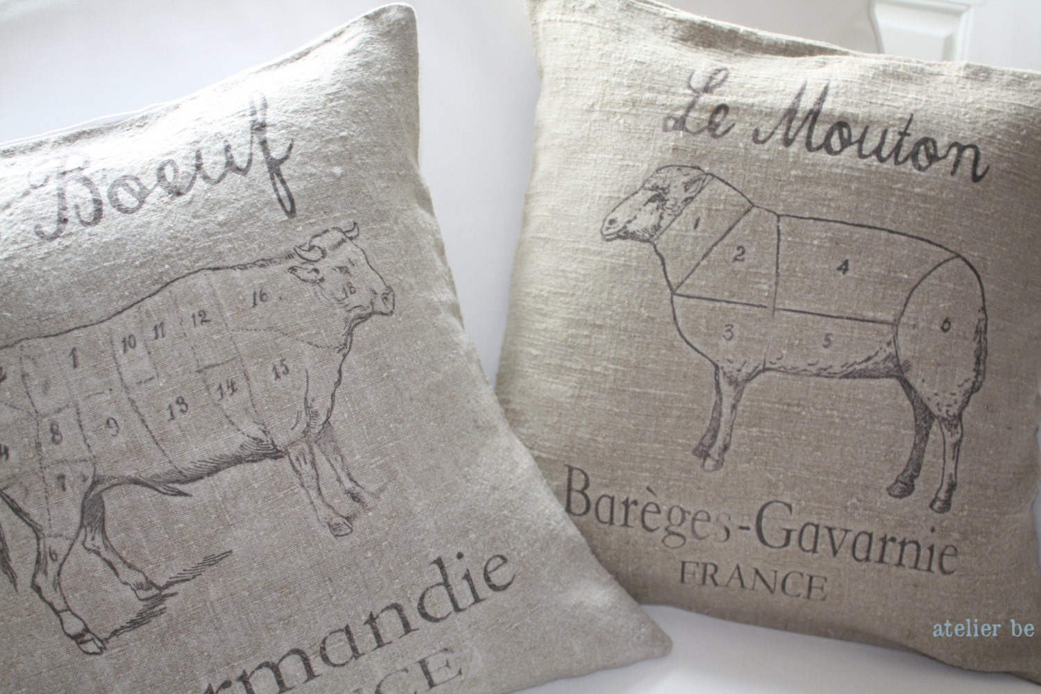 The Pair - Le Boeuf  & Le Mouton-  European Grain Sack Cushion covers
