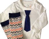 Onesie with Navy Tie and Chevron baby legs