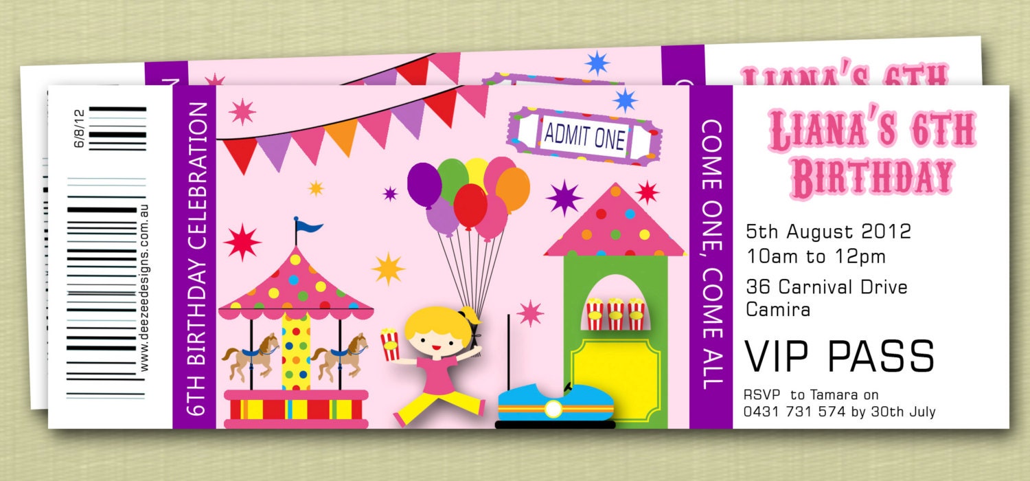 Ticket Style Circus Carnival Birthday Invitations - You Print Il_170x135