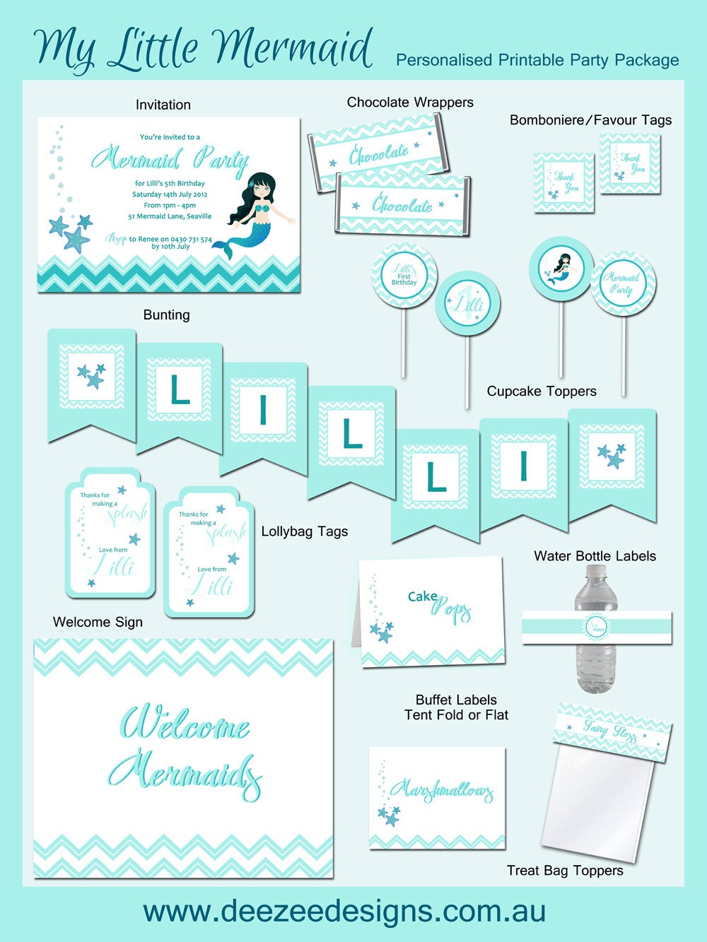 Personalised Mermaid Birthday Party Printable Package - You Print Il_170x135