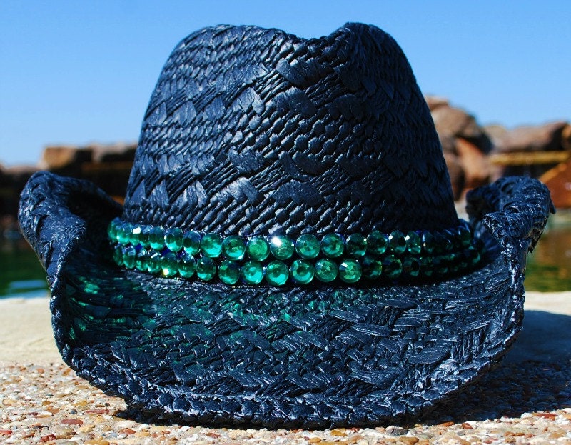 Black Cowgirl Hat with Emerald Green Band