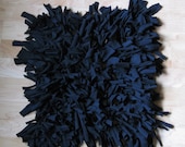 Handmade Black Upcycled Square Shag T-shirt Rag Rug