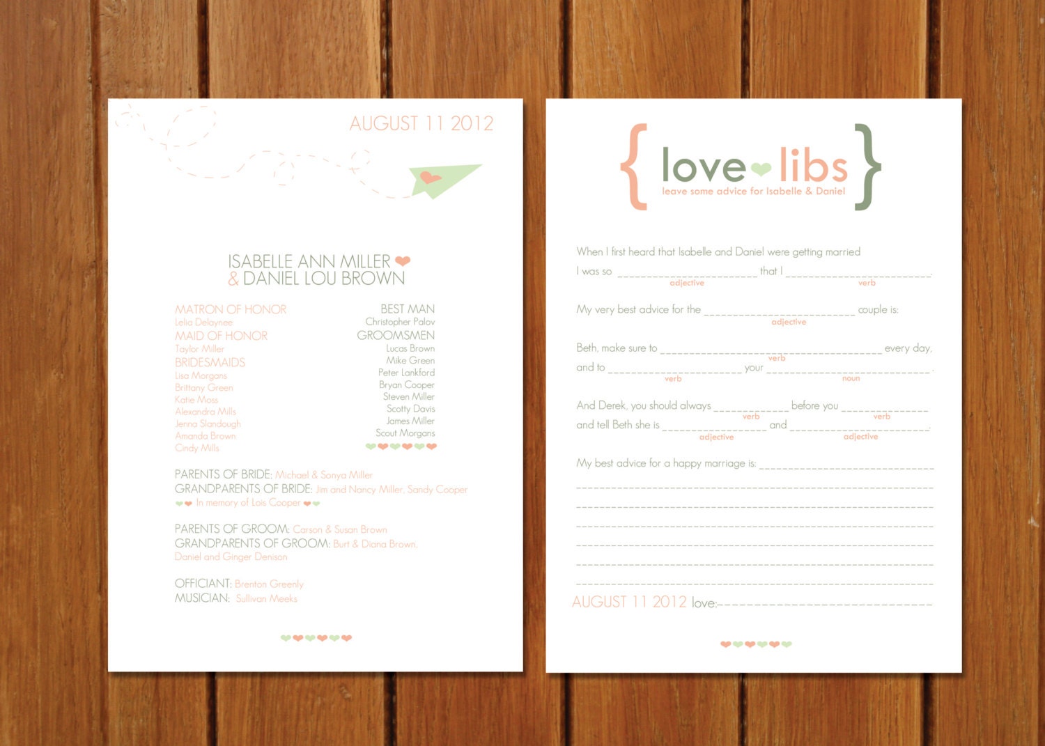 Mad Libs Wedding Program