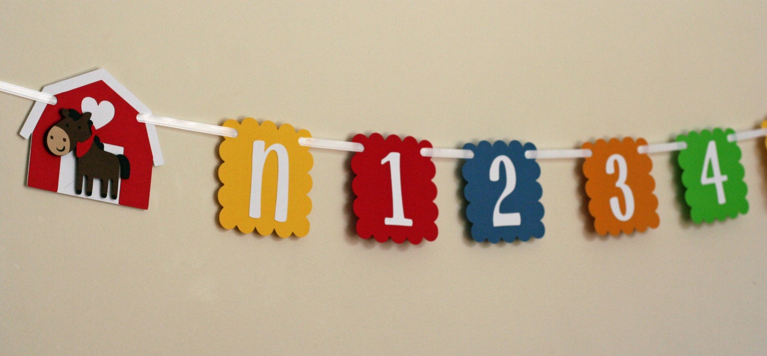 Farm Animal Barnyard Animal Primary First Year Photo Banner, Farm Birthday Party, Farm Decorations