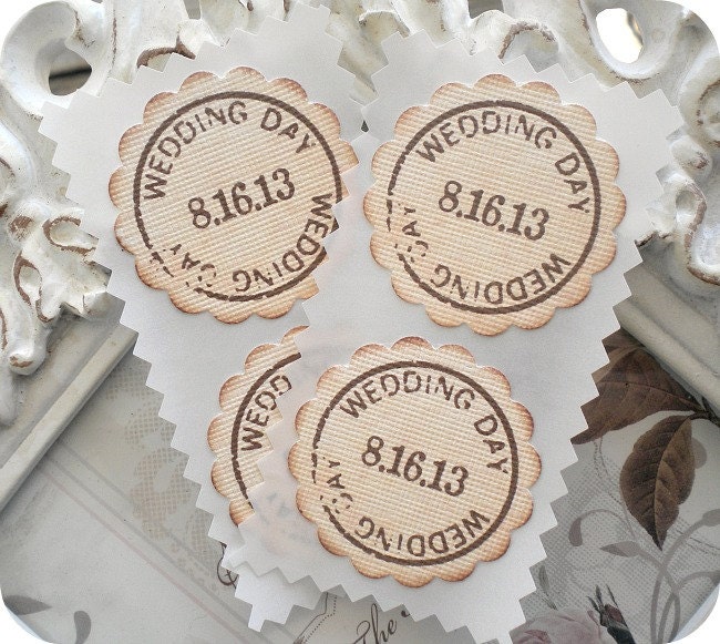 NEW - Personalized Wedding Day Stickers / Envelope Seals - Vintage - Rustic - Cottage Chic - Set of 20 - Save the date - Any color