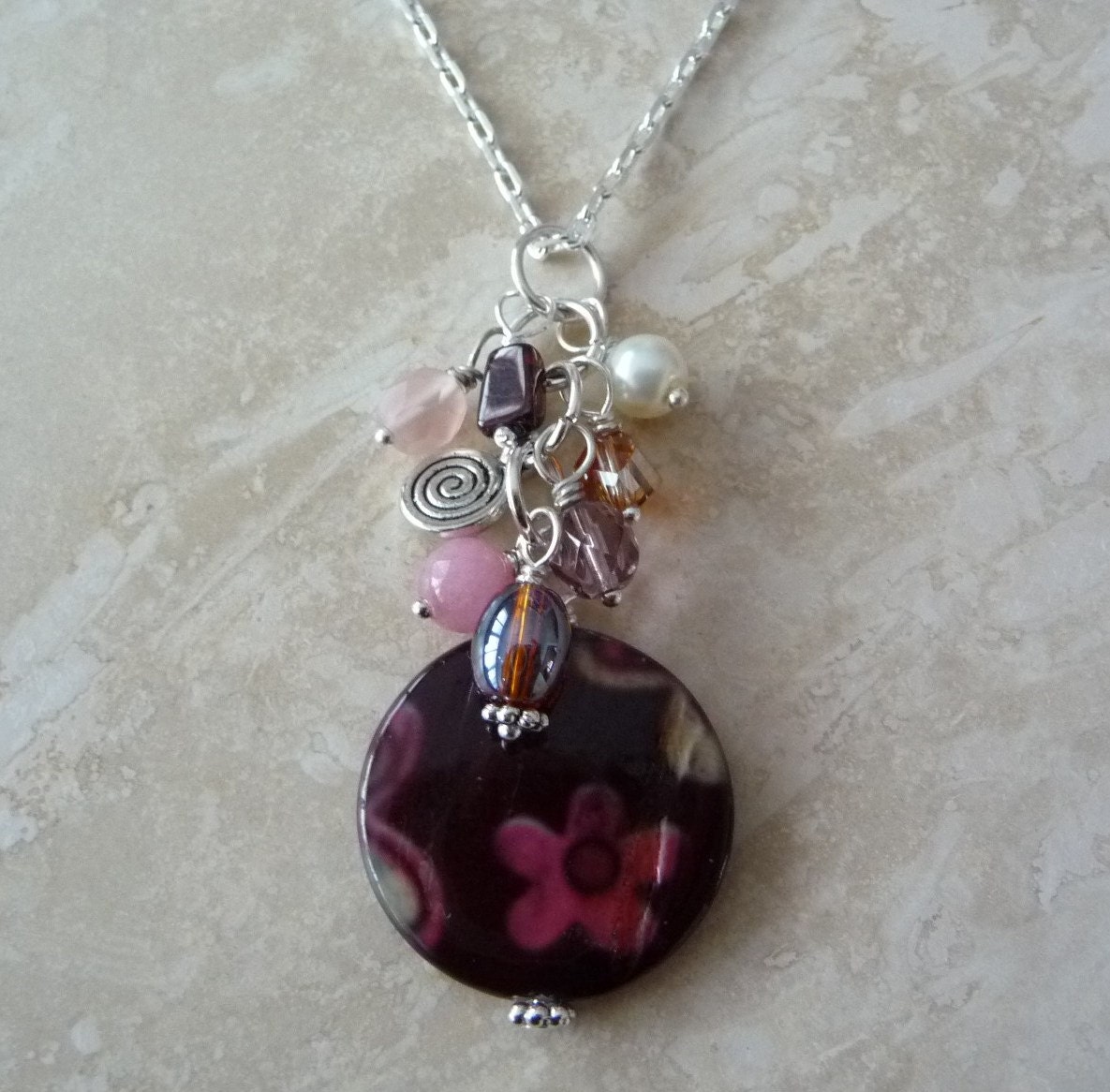 Brown and Pink Mother Of Pearl Bead Pendant