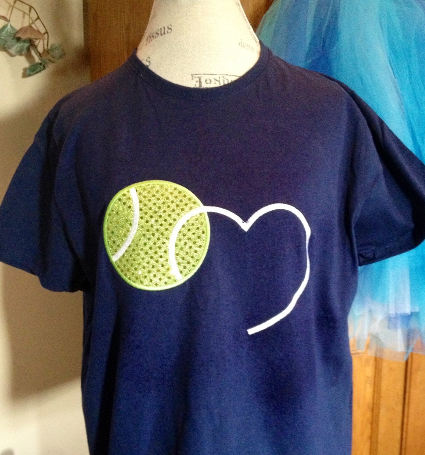 Tennis Ball Love T-Shirt - Bling Sparkle Tennis Applique - Personalized Embroidered - Custom Team Shirt