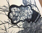 Hawk and Frame - Abstract Nature and Text Drawing - Line Drawing Black and White