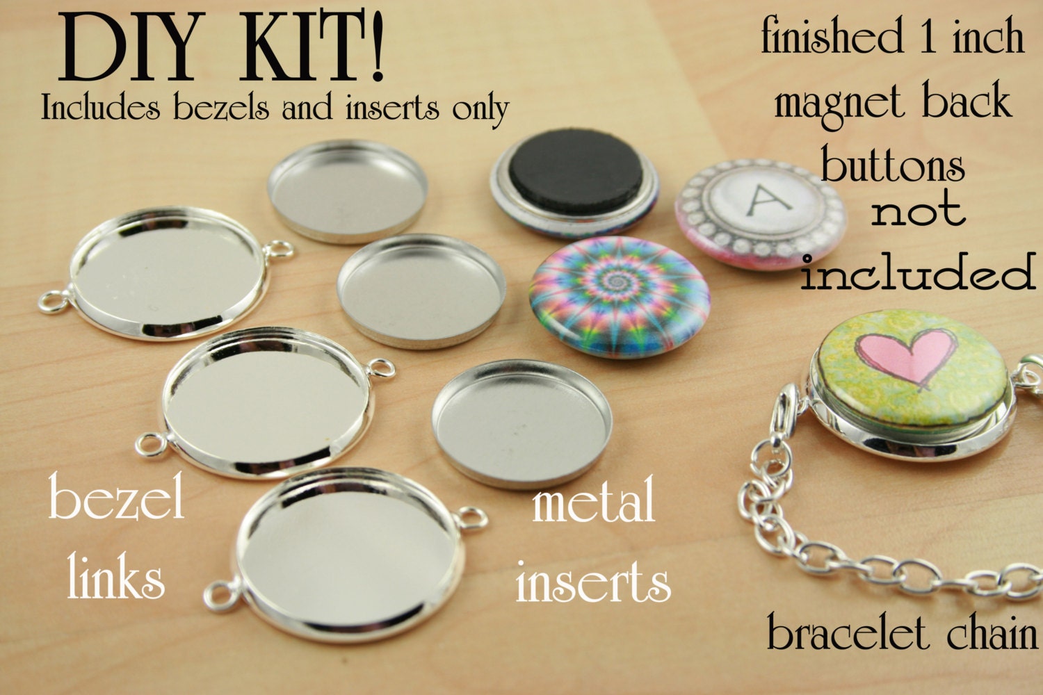 20 - DIY Recessed Bracelet Bases and Metal Insert Kit - Magnetic Light Weight BRASS. Use with MAGNET Back Buttons. Interchangeable Jewelry.
