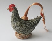 Barred Rock Chicken Porcelain Miniature, EXTREME LIMITED EDITION Handmade Homesteading Farm Animal Gift