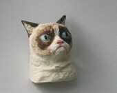 Grumpy Cat Brooch, Glazed Porcelain Co-meme-orative Miniature