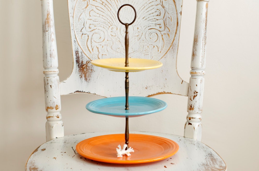 RESERVED for "S" Vintage Rare Genuine Fiesta Three Tiered Serving Platter- Mid Century