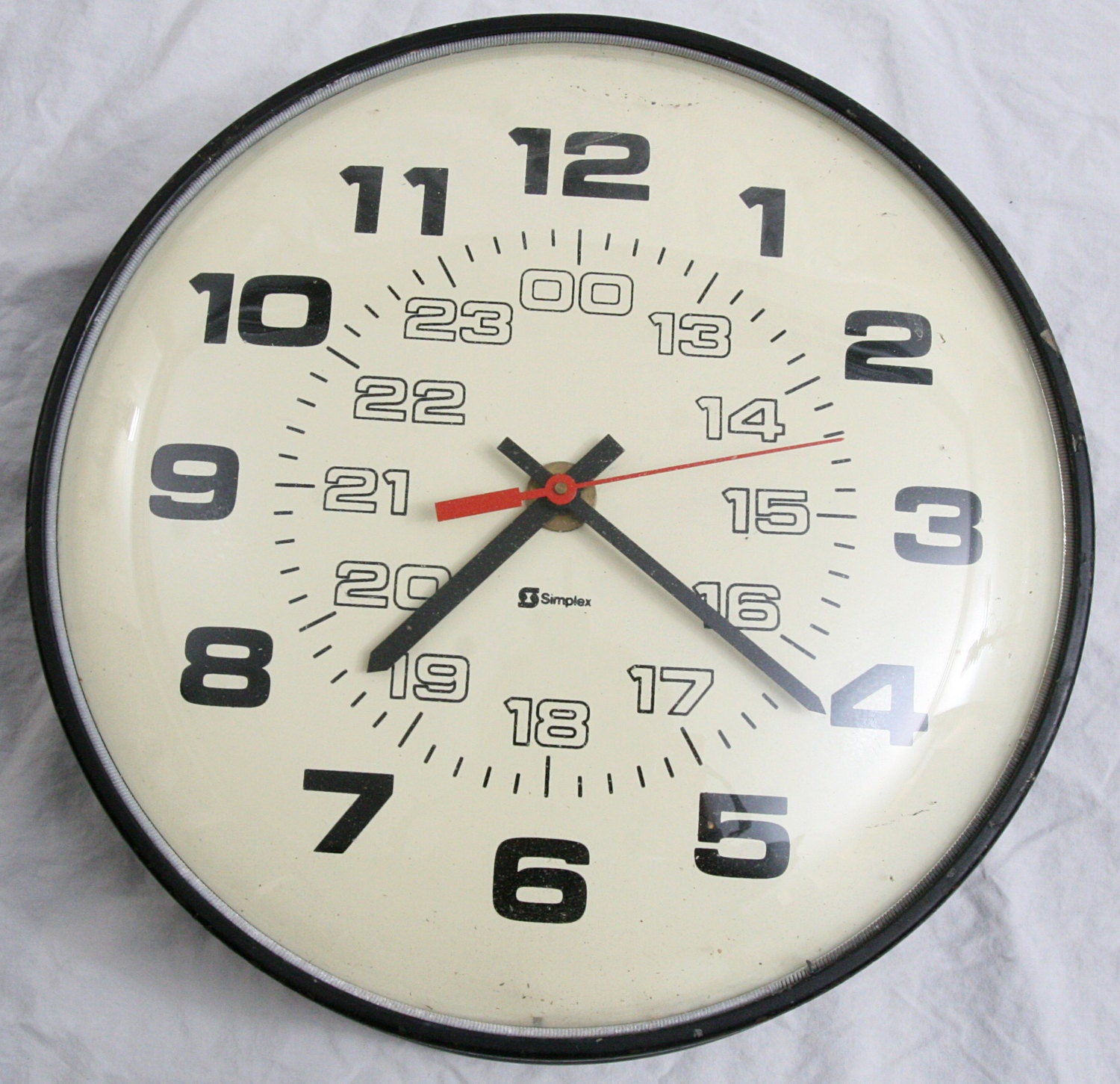 Simplex 14" 24-Hour Military Time Wall Clock Glass Front Industrial