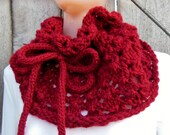 Red Knit Cowl. Red Chunky Knit Scarf in "Rouge".