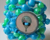 Air Balloon Wrap Bracelet, Button Closure, Crochet Cotton Jewelry