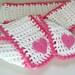 White with pink trim and pink heart buttons, Cotton Acrylic Crochet Scarf, Valentine's Day