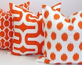 Pillow SET of THREE.Orange.18x18 inch.Decorator Pillow Cover.Housewares.Home Decor.Large Print.Cushions.cm.Geometric..Dots.Circles.Spots