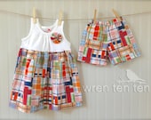 BROTHER SISTER SET girl's tank dress with matching boys shorts in coastal plaid fabric - sizes 6mo- 5