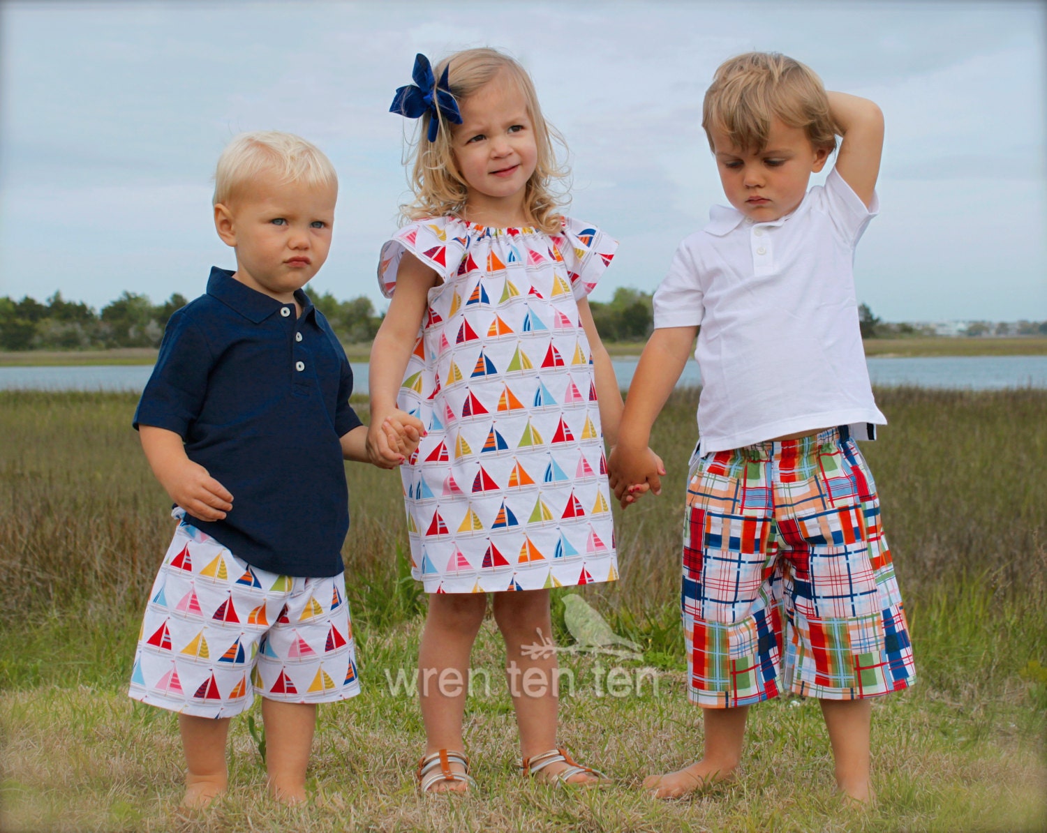 SAILBOATS DRESS with flutter sleeves - baby girl toddler - many sizes