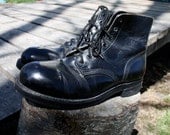 Vintage black leather steel toed military boots / Youth Size 5