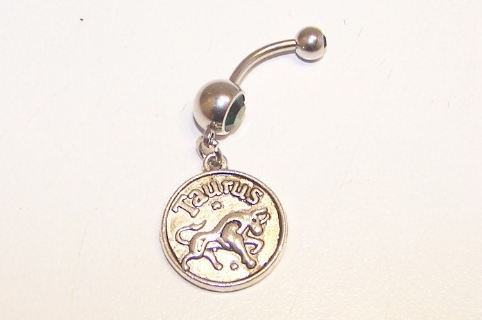 Taurus, Zodiac, Sign, Charm, Emerald, Green, Double, Gem, Belly, Button, Piercing
