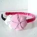 Headband pink black white Fabric flower rosettes Satin and velvet ribbon covered - ready to ship