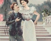 Antique European Romantic Couple Postcard 1907