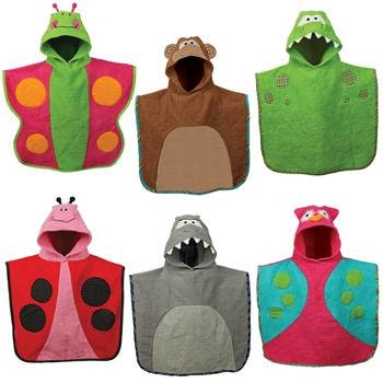 Kids hooded poncho towels beach cover up owl ladybug shark monkey with monogram embroidery