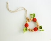 Sweet Cherry crochet teething ring - handmade baby teether, wooden teether - Teething Toy by FrejaToys