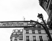 Paris Metro Sign Photograph, Vintage, Black and White, Art Deco, Home Decor, Travel Photography - Parisian Hearts - 8x8 fine art photograph