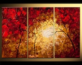 Landscape Painting Autumn Forest Original Contemporary Abstract Blooming tree Art  Modern Textured 45"x30" Palette Knife By Osnat