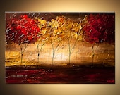 Landscape Abstract Contemporary Blooming Tree Painting Acrylic Textured Modern palette knife Original by Osnat  36"