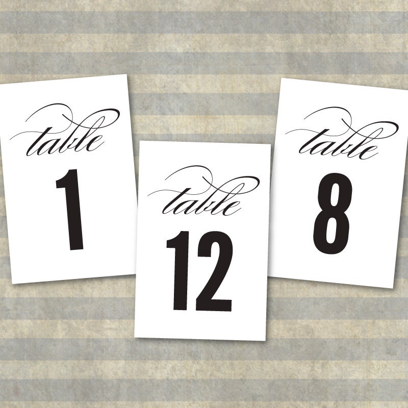 Printable Wedding Table Numbers --- Classic Script No. 1 Collection