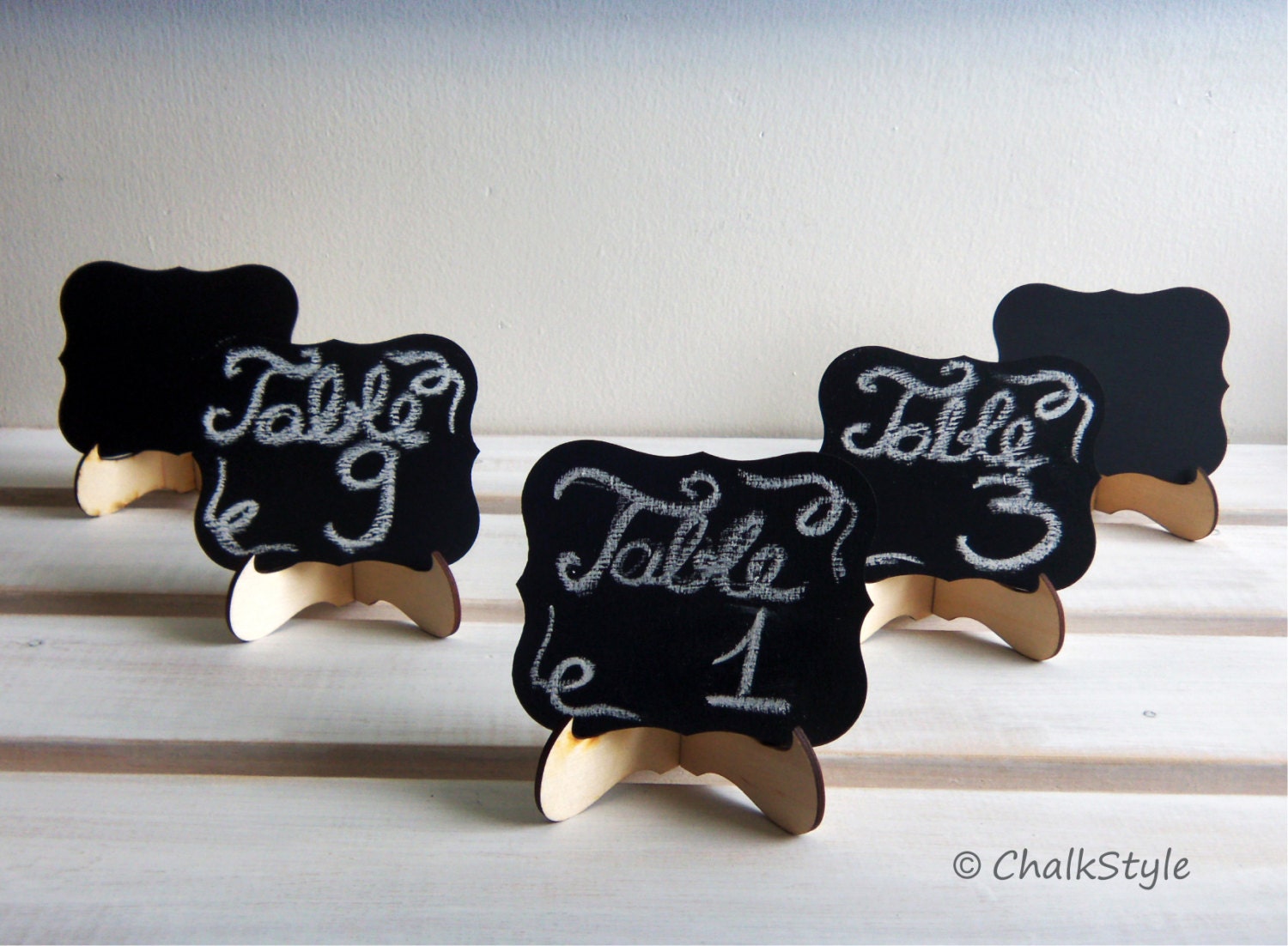 Set of 5 CHALKBOARDS Wedding Table Numbers , Mini Scroll Table Numbers, Gift Tags, Favor Tags, Rectangular Chalk Boards Il_170x135