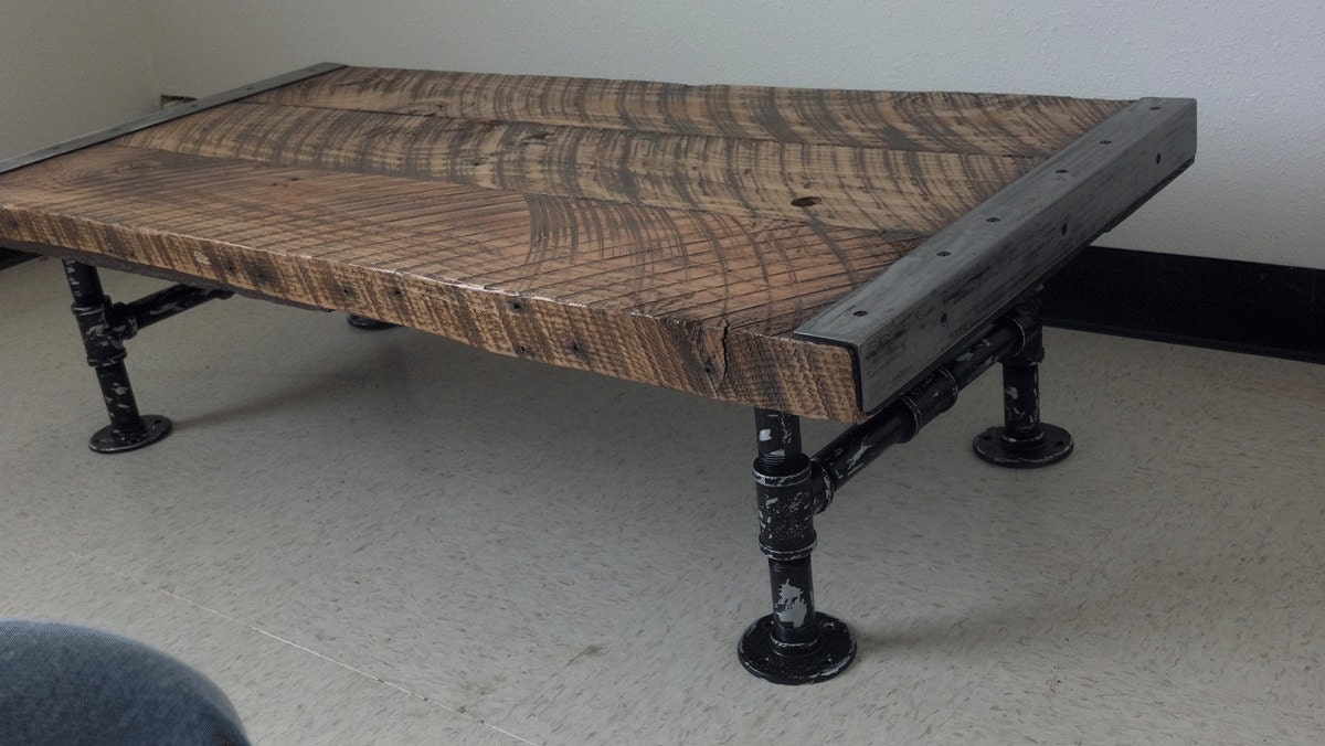 20" x 40" Industrial Coffee Table with distressed pipe legs