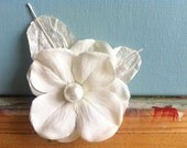 White Silk Flowers with Pearl Center and Dried White Leaf Accents