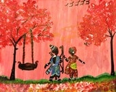 India folk art painting - oil on paper