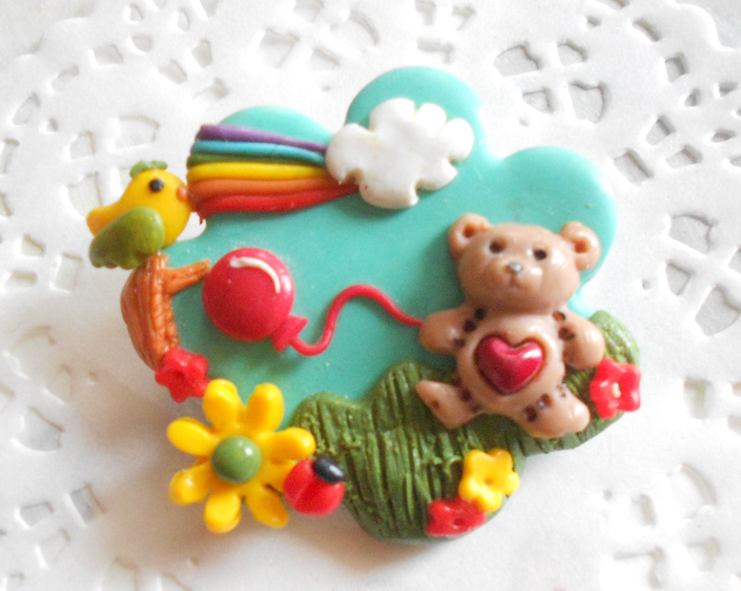 I love nature brooch OOAK one of a kind - handmade miniature polymer clay jewelry